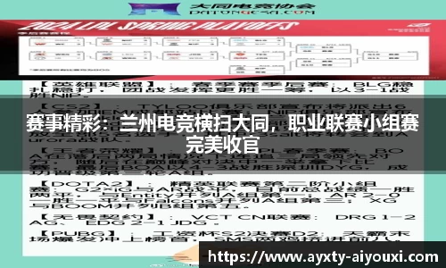 赛事精彩：兰州电竞横扫大同，职业联赛小组赛完美收官